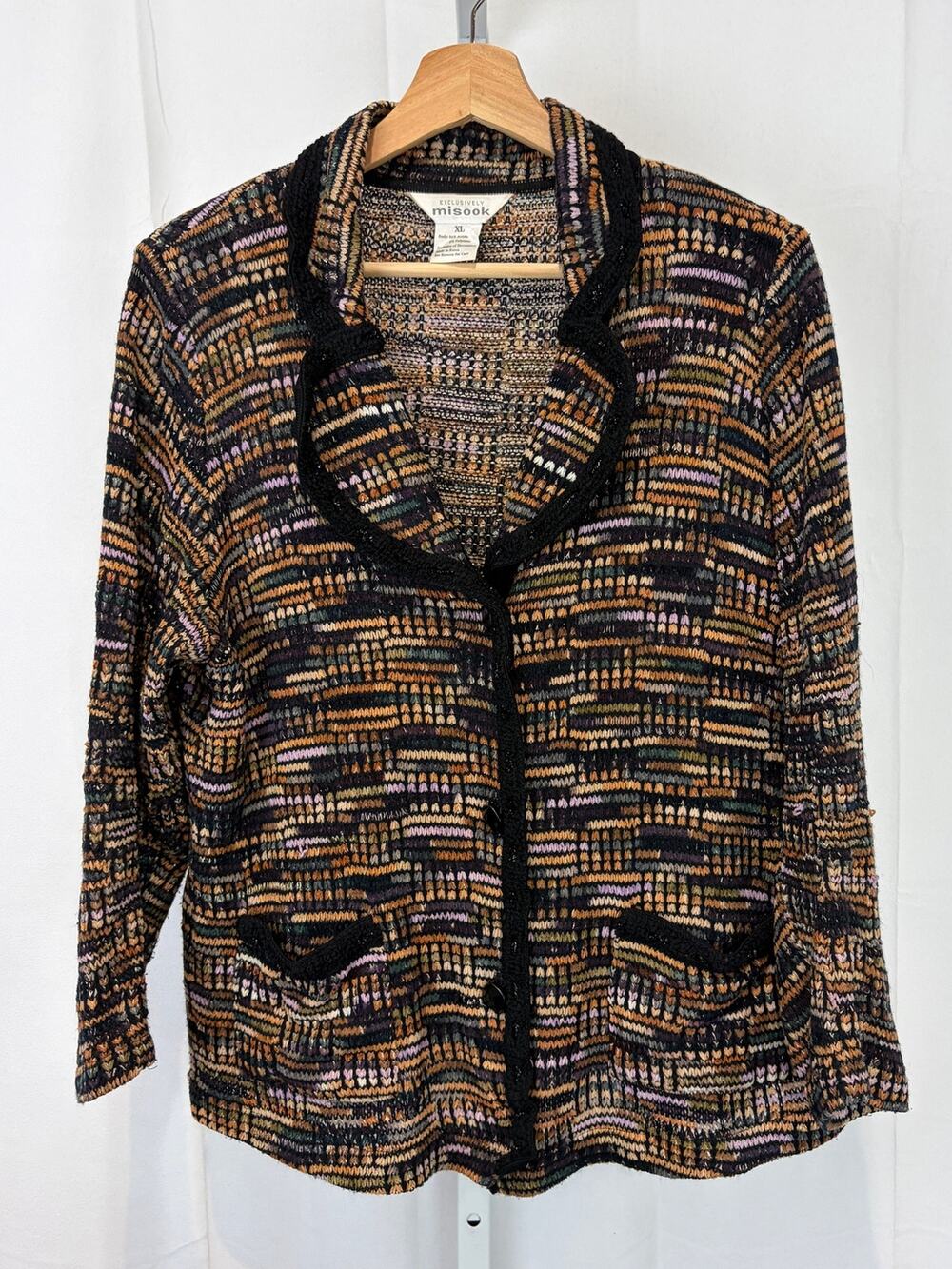 Exclusively MISOOK Textured Chenille Knit Jacket Cardigan Brown Black Multi XL